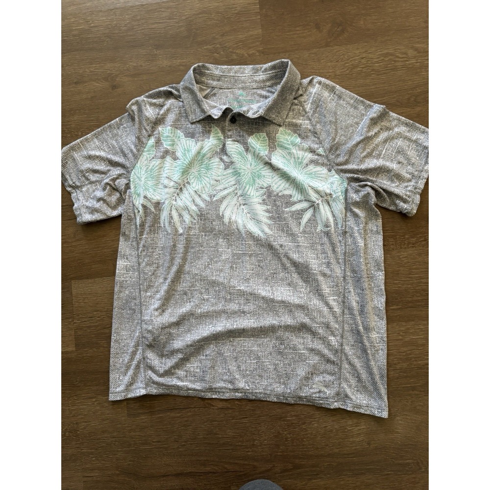 Tommy Bahama IslandZone Polo Shirt XL Gray‎ Tropical Leaf Print Performance